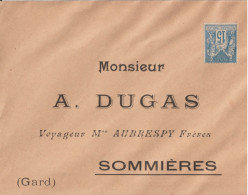 1892 - YVERT 101 SAGE N/U NEUF ! / ENV. COMMERCIALE PRE-TIMBREE ! IMPRIMEE "DUGAS" SOMMIERES (GARD) - 1876-1898 Sage (Type II)