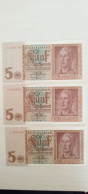 3x 5 Reichsmark 1942 AUNC Mit Leichten Verfärbungen - 5 Reichsmark