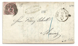 GERMANY DEUTSCHLAND - GERMAN STATES - 1865 THURN UND TAXIS LETTER FROM OFFENBACH TO MAINZ - Lettres & Documents