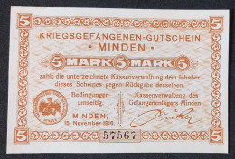 Billet 5 RM LAGERGELD MONNAIE DE CAMP PRISONNIER DE GUERRE Kriegsgefangenenlager MINDEN 1916 - Sonstige & Ohne Zuordnung