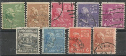 USA 1938 Presidential Series Prexies COIL Issue 1939 SC.#839/847 - Perf. 10 Vertically - Cpl 9v Set In VFU Condition - Annate Complete