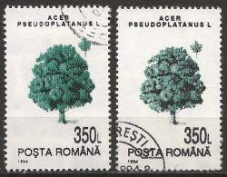 Romania 1994 - Mi 4988Y - YT 4166 ( Tree : Great Maple ) Two Shades Of Color. - Used Stamps