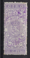 España / Spain, Isla De Cuba ~ 1885, Revenue Postal Tax Fiscal, Coat Of Arms, Giro, 10 C. Peso, Purple - Cuba (1874-1898)