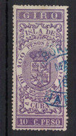 España / Spain, Isla De Cuba ~ 1885, Revenue Postal Tax Fiscal, Coat Of Arms, Giro, 10 C. Peso, Purple - Cuba (1874-1898)