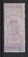 España / Spain, Isla De Cuba ~ 1885, Revenue Postal Tax Fiscal, Coat Of Arms, Giro, 10 C. Peso, Purple - Cuba (1874-1898)