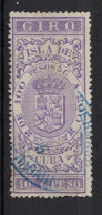 España / Spain, Isla De Cuba ~ 1885, Revenue Postal Tax Fiscal, Coat Of Arms, Giro, 10 C. Peso, Purple - Cuba (1874-1898)