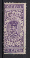 España / Spain, Isla De Cuba ~ 1885, Revenue Postal Tax Fiscal, Coat Of Arms, Giro, 10 C. Peso, Purple - Cuba (1874-1898)