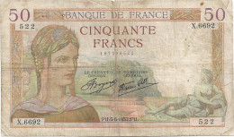 23-0743 50 Cinquante Francs - CERES FU - 5-8-1937. FU - 50 F 1934-1940 ''Cérès''