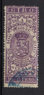 España / Spain, Isla De Cuba ~ 1885, Revenue Postal Tax Fiscal, Coat Of Arms, Giro, 10 C. Peso, Purple - Cuba (1874-1898)