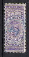 España / Spain, Isla De Cuba ~ 1885, Revenue Postal Tax Fiscal, Coat Of Arms, Giro, 10 C. Peso, Purple - Cuba (1874-1898)