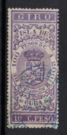 España / Spain, Isla De Cuba ~ 1885, Revenue Postal Tax Fiscal, Coat Of Arms, Giro, 10 C. Peso, Purple - Cuba (1874-1898)