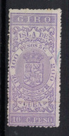 España / Spain, Isla De Cuba ~ 1885, Revenue Postal Tax Fiscal, Coat Of Arms, Giro, 10 C. Peso, Purple - Cuba (1874-1898)