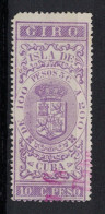 España / Spain, Isla De Cuba ~ 1885, Revenue Postal Tax Fiscal, Coat Of Arms, Giro, 10 C. Peso, Purple - Cuba (1874-1898)