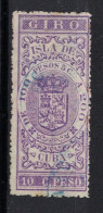 España / Spain, Isla De Cuba ~ 1885, Revenue Postal Tax Fiscal, Coat Of Arms, Giro, 10 C. Peso, Purple - Cuba (1874-1898)