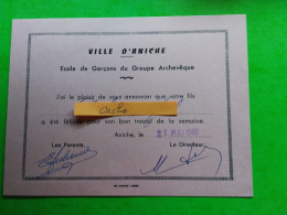 BULLETIN DE FÉLICITATIONS - VILLE D’ANICHE NORD - ECOLE DE GARÇONS DU GROUPE L’ARCHEVÊQUE - Diplômes & Bulletins Scolaires