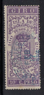 España / Spain, Isla De Cuba ~ 1885, Revenue Postal Tax Fiscal, Coat Of Arms, Giro, 10 C. Peso, Purple - Cuba (1874-1898)