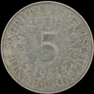 LaZooRo: Germany 5 MARK 1951 D VF / XF - Silver - 5 Mark