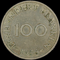 LaZooRo: Germany SAARLAND 100 Franken 1955 XF / UNC - 10 Francos