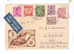 Postal Card Belgium Par Avion Carte Timbree Bedreigt Uw Oogst Timbres Belgique Per Vliegtuig - Afgestempeld