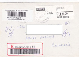 AMOUNT 5.00 MACHINE PRINTED STICKER STAMP ON REGISTERED COVER, 2007, BELGIUM - Storia Postale