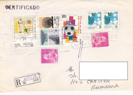 PAINTING, TELECOM, SOCCER, ENVIRONMENT PROTECTION, KING JUAN CARLOS, STAMPS ON REGISTERED COVER, 1994, SPAIN - Oblitérés