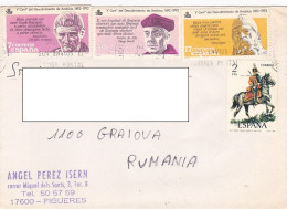 DISCOVERY OF AMERICA, EXPLORERS, HUSZAR ON HORSE, STAMPS ON COVER, 1994, SPAIN - Oblitérés