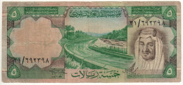SAUDI  ARABIA    5 Riyals   P17a    ( 1977 King Faisal -  Jizan Valley Dam On Back) - Saudi Arabia