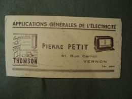 VERNON. 27. RARE BUVARD PIERRE PETIT CONCESSIONAIRE APPAREILS THOMSON 51 RUE CARNOT. - Electricidad & Gas