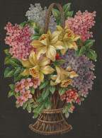 Découpis Gaufré Une Corbeille De Fleurs Année 1900 - Flores