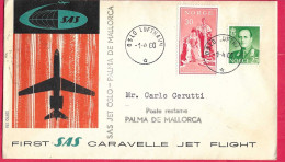 NORGE - FIRST CARAVELLE FLIGHT - SAS - FROM OSLO TO PALMA DE MAIORCA *1.4.60* ON OFFICIAL COVER - Lettres & Documents