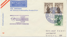 ÖSTERREICH 30.3.1958, Erstflug Der Deutsche Lufthansa Ost „DRESDEN – ERFURT“ Selt. MITLÄUFERPOST Aus ÖSTERREICH (HLII/41 - Primeros Vuelos