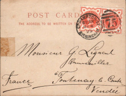 GB AFFRANCHISSEMENT COMPOSE SUR CARTE POUR LA FRANCE 1899 - Storia Postale