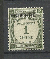 ANDORRE Andorra 1931 Michel 9 Portomarke Postage Due Taxe A Percevoir 1 C. * OPT Andorre - Ungebraucht