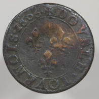 France, Henri IIII, Double Tournois, 1606, A - Paris, Cuivre (Copper) - 1589-1610 Enrico IV