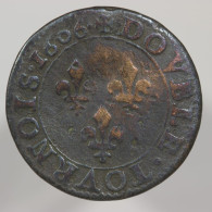 France, Henri IIII, Double Tournois, 1606, A - Paris, Cuivre (Copper) - 1589-1610 Henri IV Le Vert-Galant