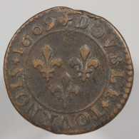 France, Henri IIII, Double Tournois, 1609, D - Lyon, Cuivre (Copper) - 1589-1610 Heinrich IV.