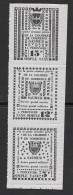 France 1953 SAUMUR Local Bande De 3 Noir/Violet Percé En Ligne. Sans Gomme.Timbres De Grève/Strike Labels - Autres & Non Classés