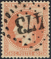 YT N° 31 Empire Lauré 40 C Orange - Obli. Losange GC 473 BIARRITZ (64) - 1863-1870 Napoléon III Lauré