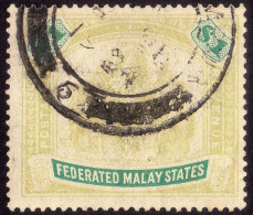 FEDERATED MALAY STATES FMS 1907 $1 Wmk.MCA Sc#34 -USED Partial  Kuala LuMPUR CDS @TE103 - Federated Malay States