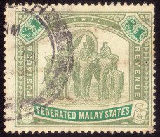 FEDERATED MALAY STATES FMS 1907 $1 Wmk.MCA Sc#34 -USED CDS @TE104 - Federated Malay States