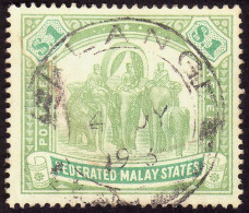 FEDERATED MALAY STATES FMS 1907 $1 Wmk.MCA Sc#34 -USED KLANG CDS @TE148 - Federated Malay States