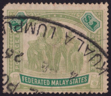 FEDERATED MALAY STATES FMS 1907 $1 Wmk.MCA Sc#34 -USED Kuala Lumpur Parcel Post Cancel @TE161 - Federated Malay States