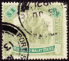 FEDERATED MALAY STATES FMS 1907 $1 Wmk.MCA Sc#34 -USED Port Swettenham Cancel Proud D4 @TE165 - Federated Malay States