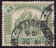 FEDERATED MALAY STATES FMS 1907 $1 Wmk.MCA Sc#34 - Kuala Lumpur Parcel Post Cancel Proud PP2 @TE179 - Federated Malay States