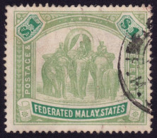 FEDERATED MALAY STATES FMS 1907 $1 Wmk.MCA Sc#34 - USED @TE219 - Federated Malay States