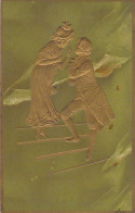 Illustrateur - Carte En Relief Verte Et Dorée - Couple Periode Empire - Maison Dandois - Huy - Carte Postale Ancienne - Ohne Zuordnung