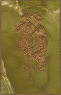 Illustrateur - Carte En Relief Verte Et Dorée - Couple Periode Empire - Maison Dandois - Huy - Carte Postale Ancienne - Unclassified