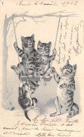 Animaux - Chats Sur Une Balançoire - Chats Tigrés - Carte Postale Ancienne - Gatos