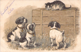 Animaux - Chiens Avec Un Chat - K F Editeurs - Carte Postale Ancienne - Perros