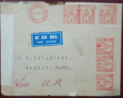 Vignette Multiple Red Meter Frank Stamp AFS Opened By Examiner Control Censored P C 90 DHB/ 16 Karachi, India 1954 Cover - Briefe U. Dokumente